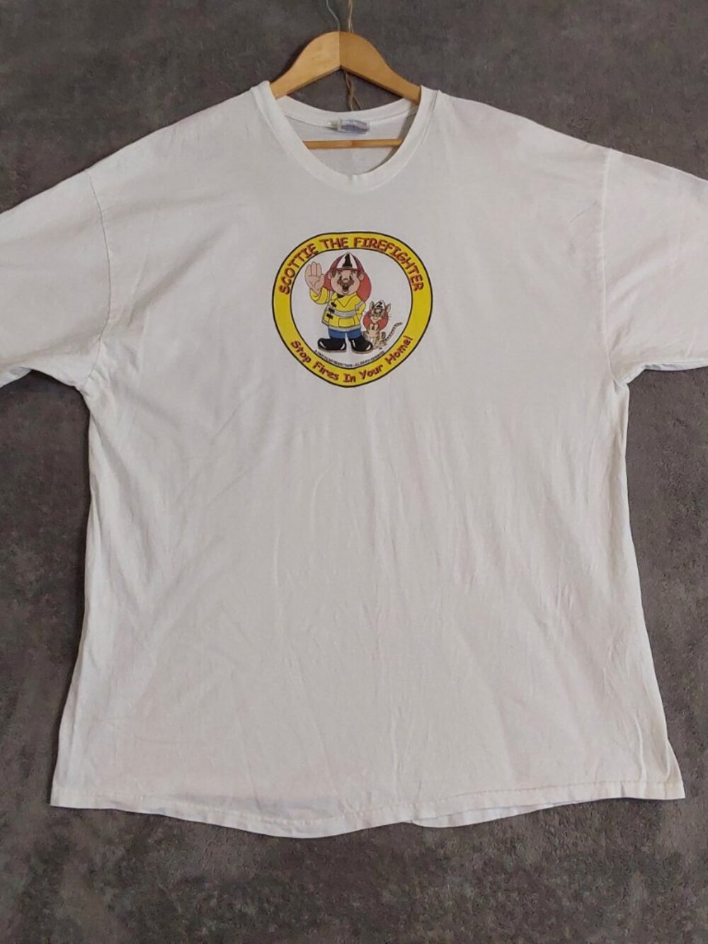 Hanes Heavyweight Scottie the Firefighter Graphic T-Shirt Adult 2XL White 100% C